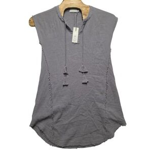 Mododoc Los Angeles Gray Double Gauze Tassel Tie Tunic Top Womens XS New